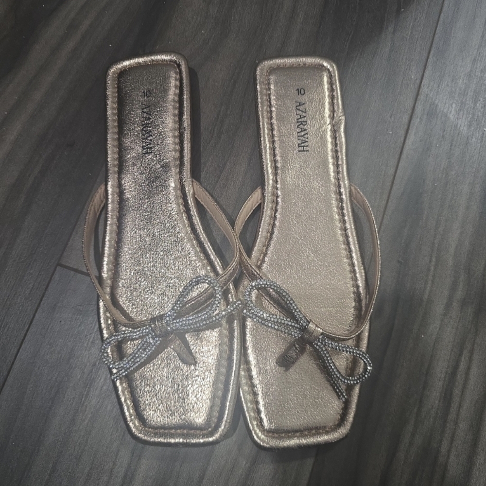 Avarayah Metallic Bronze Bow Slide Flats - Women